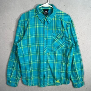 Camisa con botones a cuadros Adidas para hombre verde azulado y amarillo talla mediana - Imagen 1 de 11