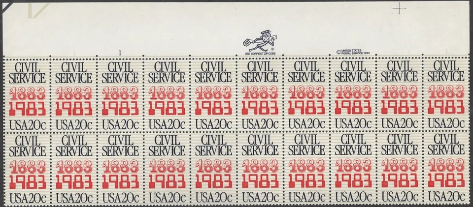 US Scott #2053 "Civil Service" Plate block of 20, MNH - Image 1 of 1