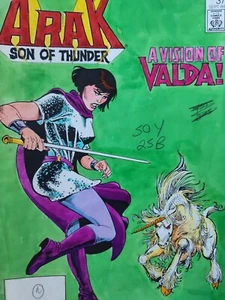 ARTE DE PRODUCCIÓN DE PORTADA DE CÓMIC ARAK SON OF THUNDER #37 3M FIRMADO ADRIENNE ROY 1984 - Imagen 1 de 15