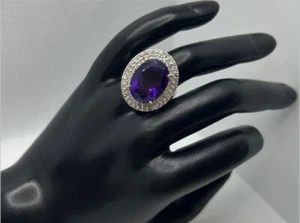 10.55ctw Diamond and Amethyst Set in 18K White Gold Ring - Picture 1 of 11