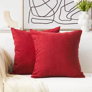 Decorative Throw Pillow Covers 20 X 20 Red Burlap Linen Cushion Cover for Bench, - Picture 1 of 12