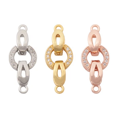 5sets Cubic Zirconia Fold Over Clasps Oval Shaped Brass Closure End Clasp 25.5mm - Image 1 of 4