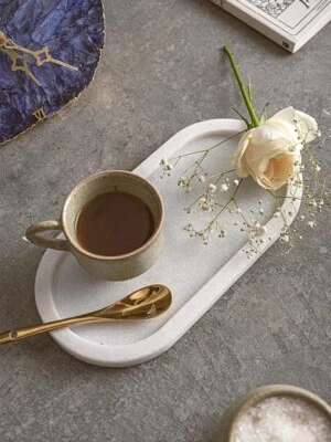 Oval Shape White Marble Tray for Dining Table Decoration and Gift - Image 1 of 2