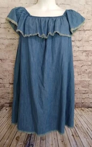 Mossimo Chambray Ruffle Neck Fray Hem On/Off Shoulder Dress Small - Picture 1 of 8