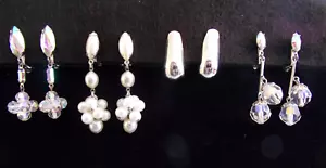 4 Paar Vintage Lewis Segal Perlen Strass Kristall Clip auf Ohrringe - Bild 1 von 9