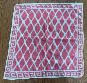 Vintage Korallenrosa Creme Bandana Griechischer Schlüssel Diamantdruck 19,5”x20,5” - Bild 1 von 15