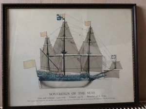 SOVEREIGN OF THE SEAS KANONENSCHIFF GERAHMTES BILD 14" X 11" - PORTOFREI UK - Bild 1 von 9