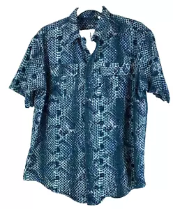 Camicia vintage SnakeSkin Illusions mimetica caccia blu acqua manica 2XL made USA - Foto 1 di 6