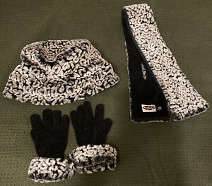 Vtg Ben Berger Luxury Collection Women's Faux Fur Leopard Bucket Hat Scarf Glove