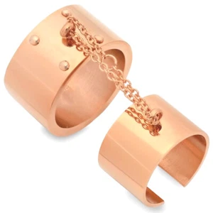 Ring rose gold unisex manly double band chain stainless steel quality Sz 6 New - Picture 1 of 3