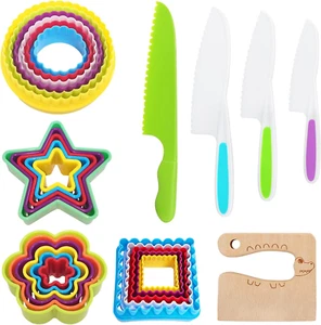 27 Pieces Wooden Kids Kitchen Knife and Cookie Cutter Set, Kid Safe Knives - Picture 1 of 12