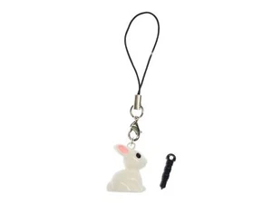 Rabbit Cell Phone Pendant Miniblings Easter Bunny White Pink Ears - Picture 1 of 6