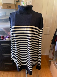TALBOTS Women's Navy & White Striped Lightweight Turtleneck Sweater - Size 3X - Picture 1 of 4