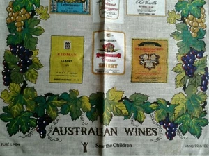 Australian Wines - Unused Vintage Pure Linen Kitchen Towel - Save the Children - Picture 1 of 6