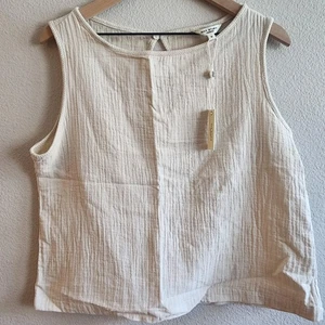 Max Studio Tank Top Womens Medium Textured Sleeveless Linen Blend 4702W7706 - Picture 1 of 10