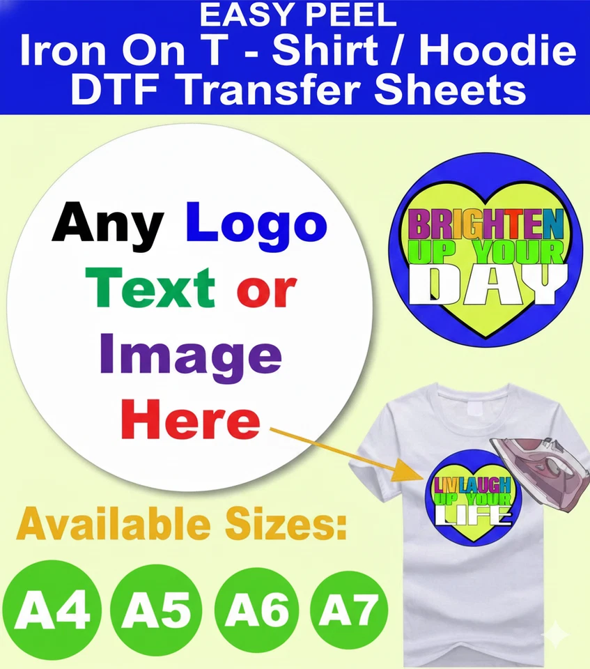 Personalised Any Logo Image Custom Design Vinyl Iron on Transfer T-Shirt Gift