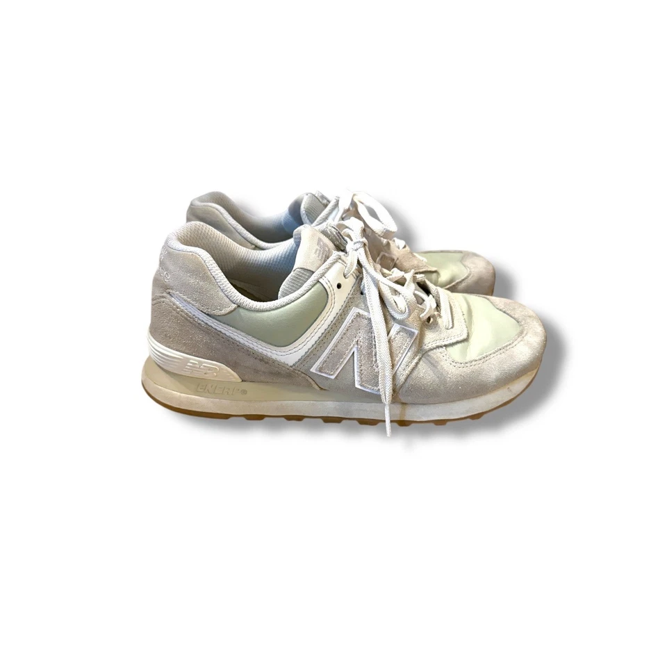 New Balance 574 Calm Green Sneakers Women's 9.5 Men's 8 Suede Athletic Shoes - Image 1 of 4