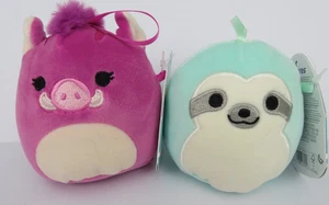 2 Squishmallow Plush 4 Inch - AQUA the Sloth and JENNA the Warthog NEW - Picture 1 of 7