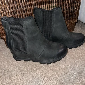 Sorel Joan Of Arctic Wedge II Chelsea Ankle Boots Black Womens 6.5 - Picture 1 of 7