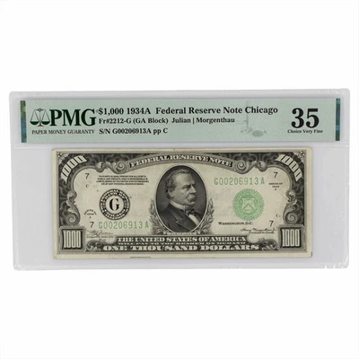 1934A Federal Reserve Note Chicago $1000 FR2212-G PMG 35 Choice Very Fine - Image 1 of 2