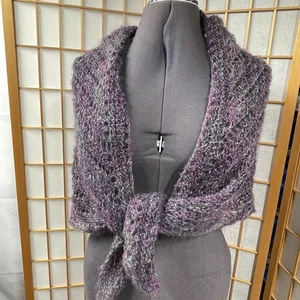 Mantón tejido hecho a mano para mujer grande mezcla de mohair púrpura verde Chevron bufanda envolvente - Imagen 1 de 7