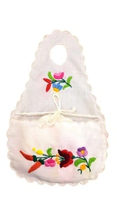 Vintage Linen Embroidered Kalocsa Pattern Hungary Floral Coasters Holder Pouch - Picture 1 of 10