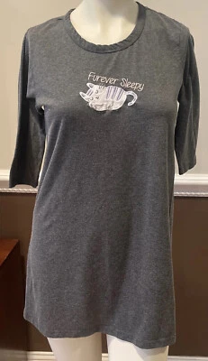 Rampage Intimates Size Med Sleepwear Nightgown Gray FUREVER SLEEPY CAT Appliqué - Image 1 of 4
