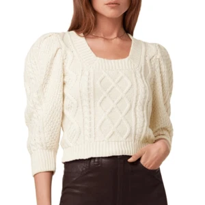 Joe's Ara women's sweater XL off white crop cotton wool blend balloon sleeve NWT - Picture 1 of 16