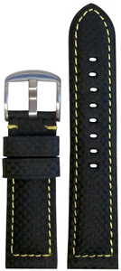 Banda de reloj estilo fibra de carbono negra 24 mm Panatime con punta amarilla 125/75 24/22 - Imagen 1 de 1