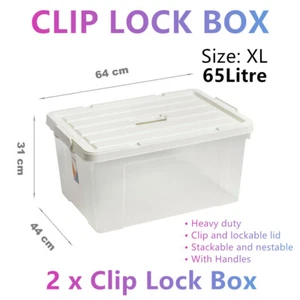 2x Heavy Duty Clip Lock Storage Box Container Plastic Tub Bin Organiser XL Large - Picture 1 of 5