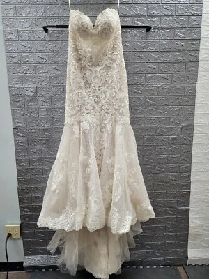 Nuevo Allure Bridals Sin Tirantes Escote Corazón Encaje Corte Tren Talla 14 Marfil Foto 1 de 4