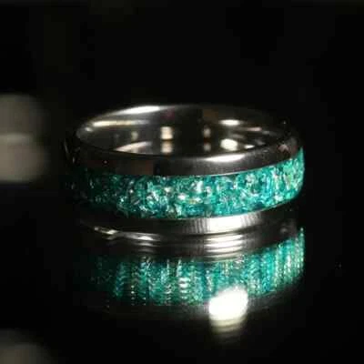 Blue Aquamarine & Silver Tungsten Men's Wedding Band – 8mm Birthstone Ring - Image 1 of 4