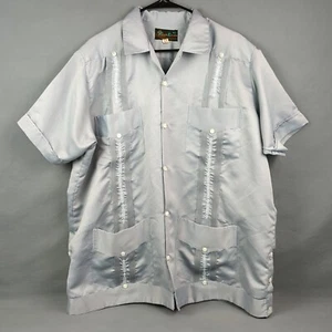 YUCA CHEN Vintage Men's Grey Guayabera Mexican Panama Tropical Button Shirt 46 - Picture 1 of 11