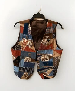 Handmade Patchwork Vest Western Wear Rockabilly Medallions Sz L Unique - Picture 1 of 8