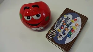 M & M Candy Dispenser Open Bowl Red Cute Smile Kiss On Cheek 2003 + Tin Box - Picture 1 of 12