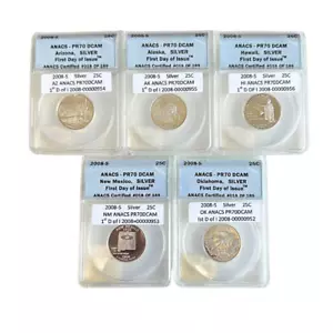 Set of 5 2008-S Proof Silver State Quarter ANACS PR70 DCAM Deep Cameo Display - Picture 1 of 3