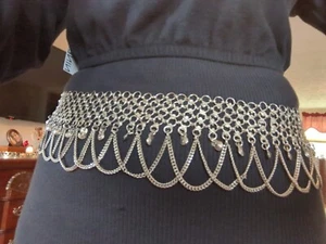 Vintage Boho Belly Dancer Dangle Chain Belt Gypsy Silver Tone Metal 41" Adj. - Picture 1 of 15