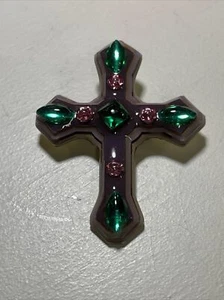 Vintage Lucinda Sparkly Cross Brooch/Pin Necklace Green And Purple Stones - Picture 1 of 2