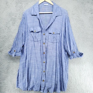 Dotti Women’s Blue Short Sleeve Button Front Shirt Size Medium Tunic Textured - Picture 1 of 18