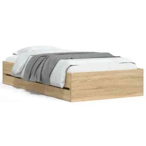 Wooden Bed Frame with Storage Drawers Sonoma Oak Single Size 90x190cm - Picture 1 of 10