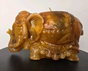 Mid Century Modern Carved Asian Elephant Wax Candle Figurine Golden Amber MCM - Picture 1 of 6