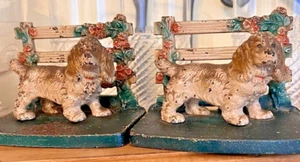Seltenes Paar Hubley Vintage/Antik Gusseisen Buchstützen Cocker Spaniel Zaun Blumen - Bild 1 von 13