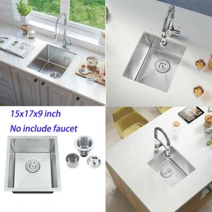 15" X 17" Stainless Steel Small Single Bowl Bar Prep Undermount Kitchen Sink - Picture 1 of 9