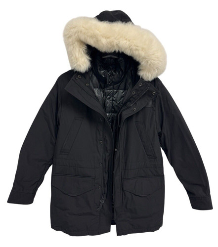 COACH Parka Uomo 3 in 1 Piumino d'anatra Puffer Shearling Cappuccio Giacca Nero Taglia XS