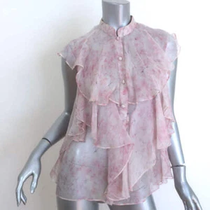 Alexander McQueen Sleeveless Ruffle Blouse Light Pink Printed Chiffon Size 40 - Picture 1 of 8