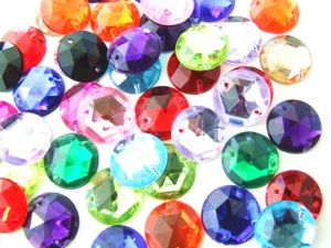 Faceted Beads Acrylic Rhinestone Gems 10 mm Round Flat Back Sew On All Colours - Picture 1 of 65