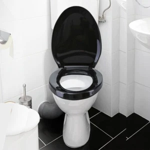 Black Slow Close Elongated Toilet Seat Plastic with Seat Bumper Renovator Supply - Picture 1 of 16