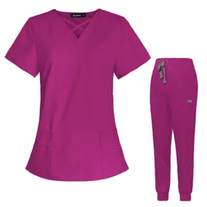 Quality Scrub Nursing Uniforms Women Jogger Scrub Set Beauty Salon Healthcare - Picture 1 of 96
