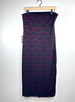 Nuevo con etiquetas Maxi Vestido Express Talla 12 Negro Encaje Rojo Forrado Sin Tirantes Abertura Foto 1 de 4
