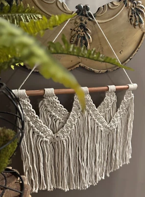 Vintage-Style Macrame Wall Hanging Lot Fringe Home Decor Bohemian 20" Off/White - Image 1 of 4
